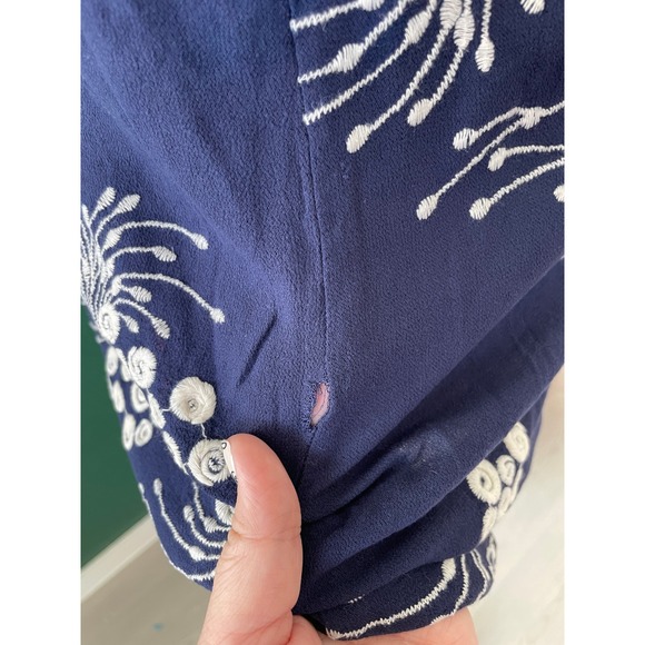 Embroidered Floral Sundress Size S Navy White Boho Coastal Beach Minimalist Chic - Picture 10 of 11